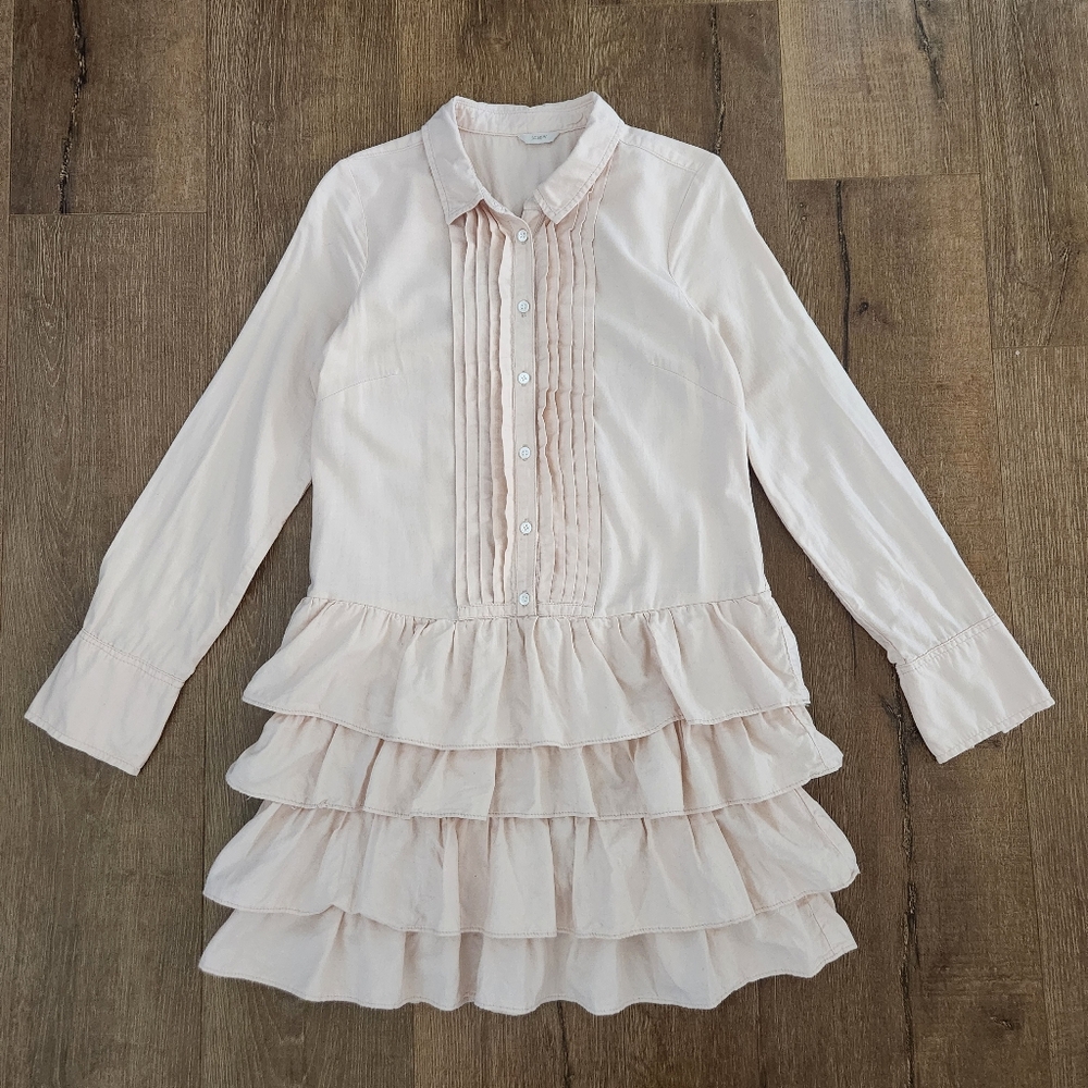 J.Crew Wmns Tiered Pin Tuck Cotton Shirt Mini Dress Ruffle Twee Preppy Academia - Picture 2 of 9